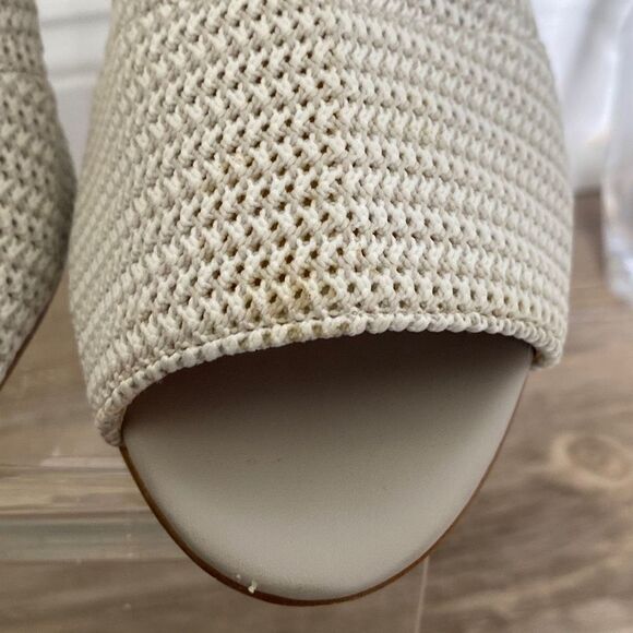 Avec Les Filles Mariah Peep Toe Stretch Knit Sock Ankle Booties Wood Heels White - Picture 7 of 13